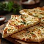 Close-up of golden cottage cheese flatbreads with a crispy crust and soft interior.