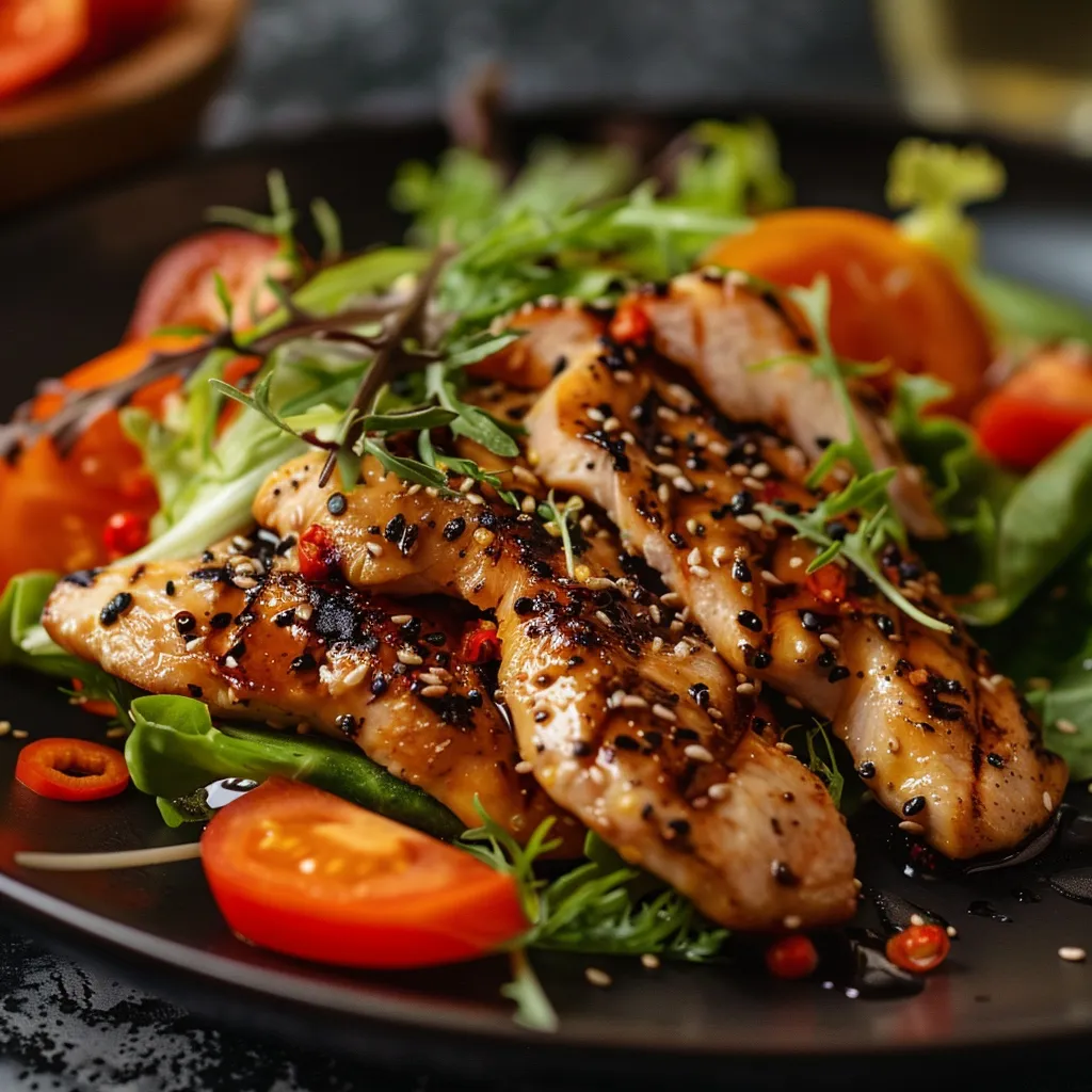 Close-up of healthy, colorful food ingredients arranged beautifully on a plate.