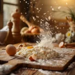 Close-up of a spicy dish with vibrant colors and textured ingredients, lit by natural light.