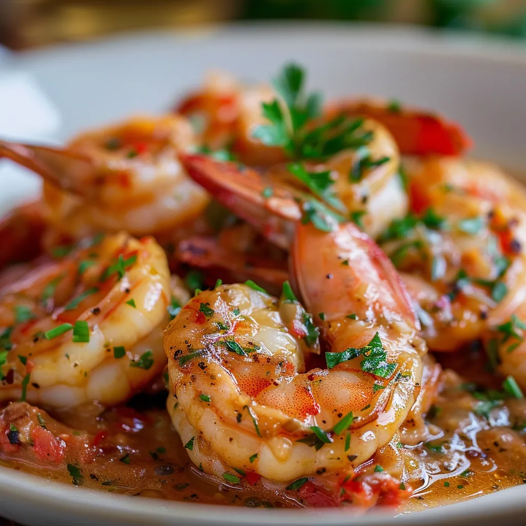 Tempting shrimp dish with creamy lobster sauce, detailed textures.