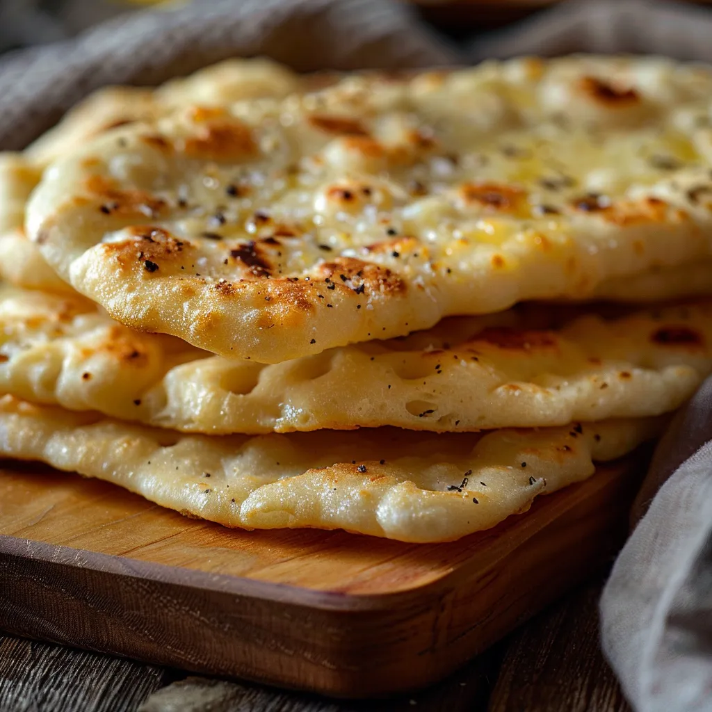 Detailed view of tender cottage cheese flatbreads with textured surface and warm lighting.