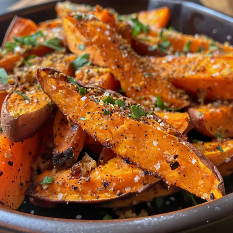 Close-up view of crispy, golden-brown air fryer sweet potato fries on a plate.