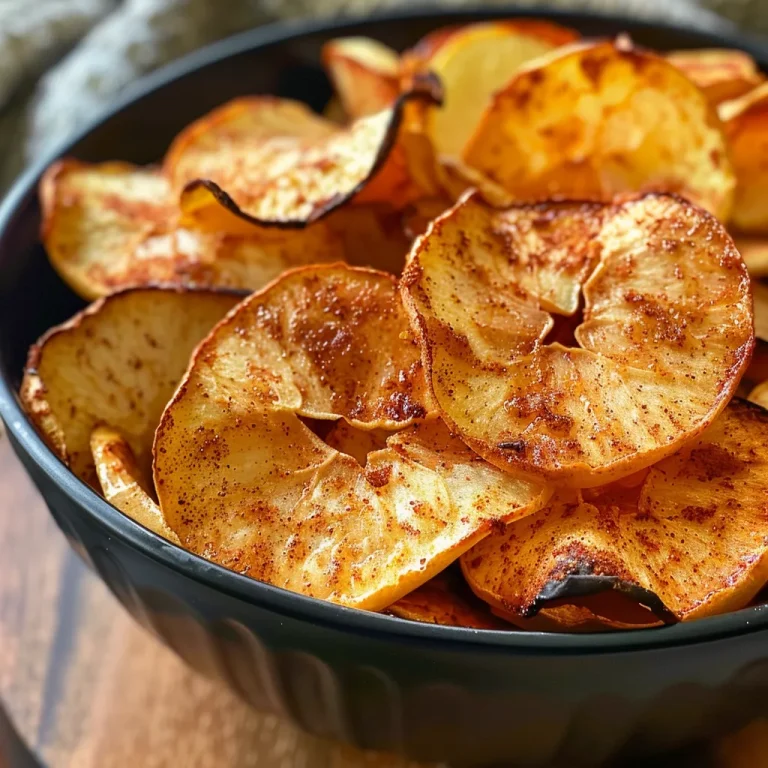 Close-up of crispy AirFryer apple chips on a white plate.