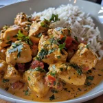 Juicy Brazilian Coconut Chicken served with vibrant ingredients.
