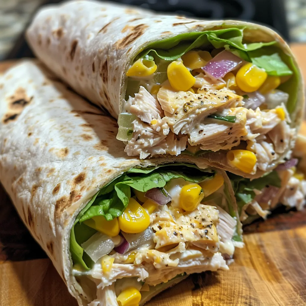 Side view of a healthy tuna melt wrap with visible layers and toppings.
