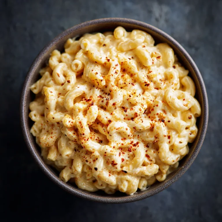 Close-up of creamy mac and cheese in a slow cooker with a golden cheese topping.