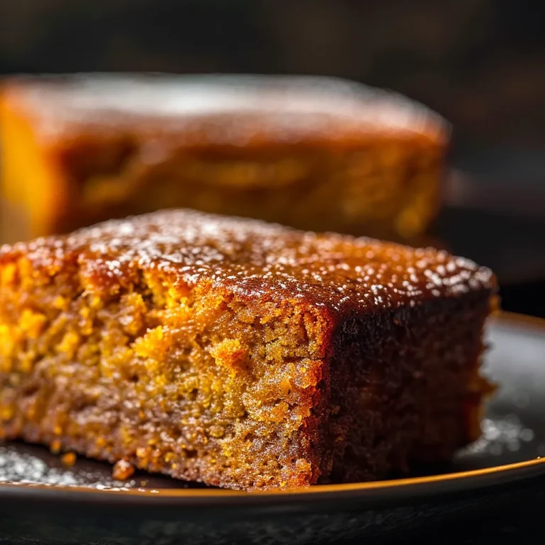 Close-up view of a moist Sweet Potato Butter Cake on a rustic wooden table, illuminated by soft natural light.