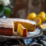 Close-up of a 234 Calorie Lemon Cake with a golden crust and lemon zest on top.