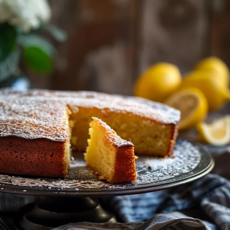 Close-up of a 234 Calorie Lemon Cake with a golden crust and lemon zest on top.