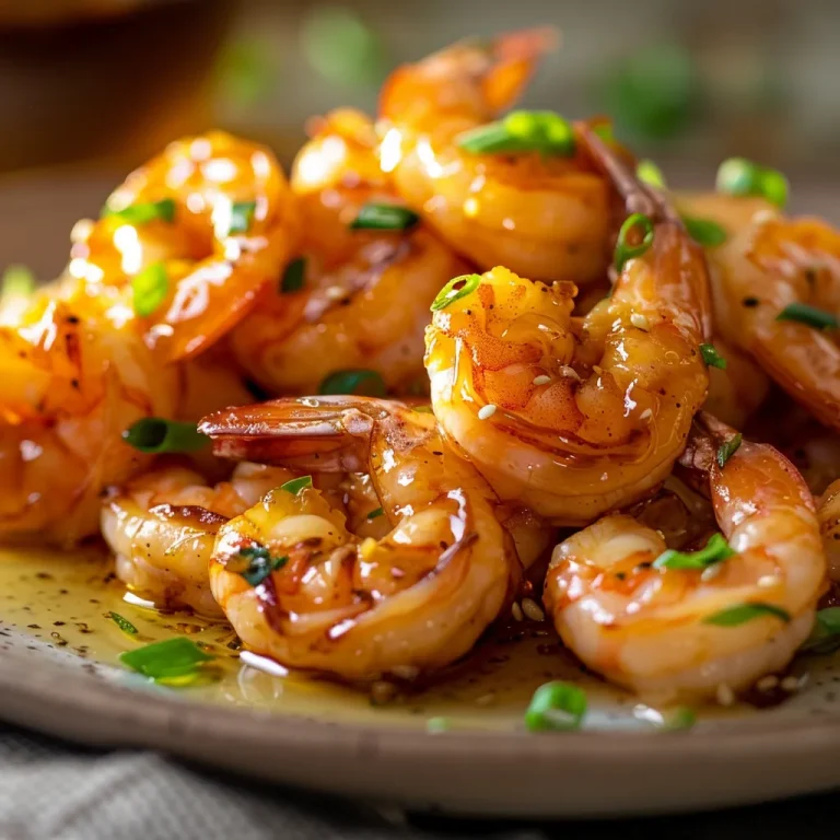 Close-up of honey garlic shrimp garnished with green onions over cooked rice.