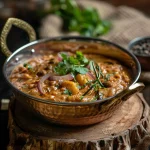 Close-up of Garlic Parmesan Chicken Pasta with colorful ingredients and a cozy background.