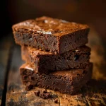 A close-up view of rich, low-calorie Greek yogurt brownies, showcasing their fudgy texture and shiny surface.