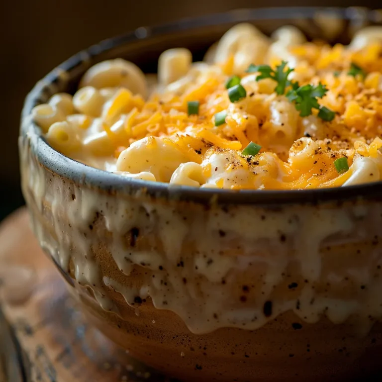 Close-up of creamy mac and cheese in a crockpot, featuring melted cheese and pasta.