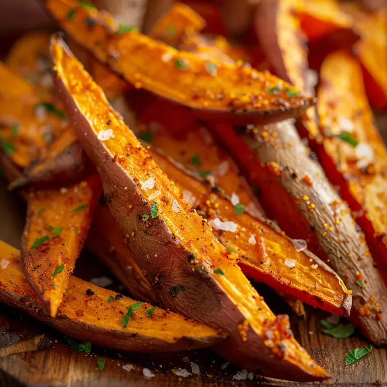 Close-up of crispy sweet potato fries on a dark plate, illuminated by soft, natural light.