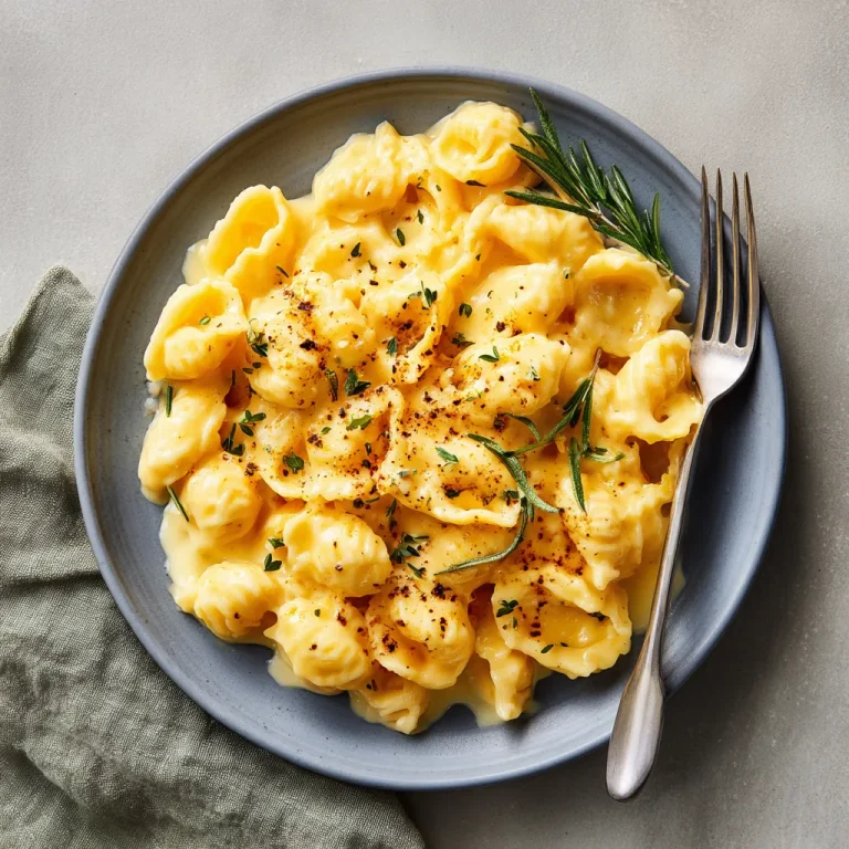 Close-up of creamy Crock Pot Mac and Cheese topped with melted cheese.