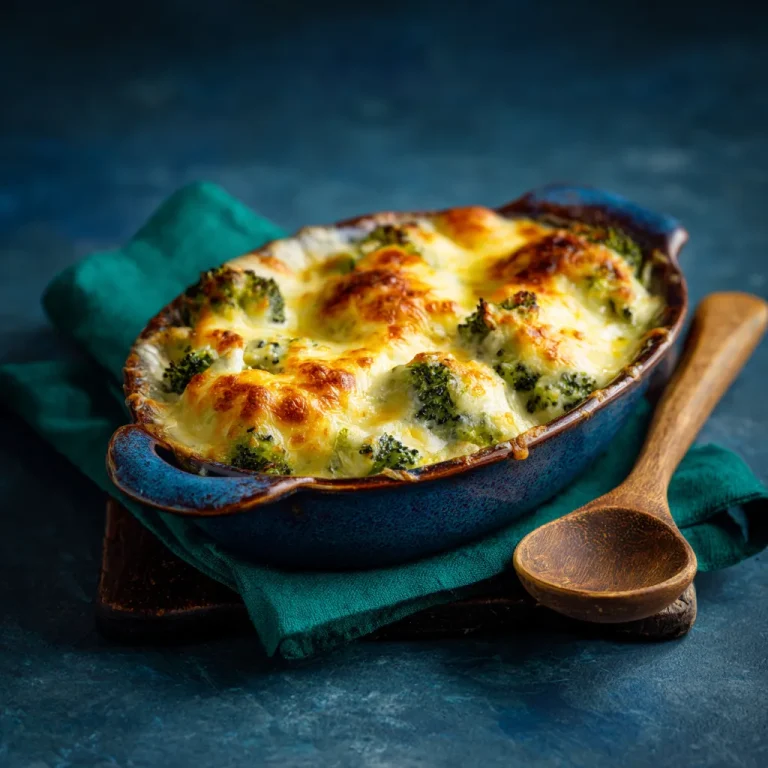 The Creamy, Cheesy Adventure: How Broccoli Rice Casserole Became My Comfort Food Hero Close-up of a Broccoli Cheese Rice Casserole with golden cheese and fresh broccoli.