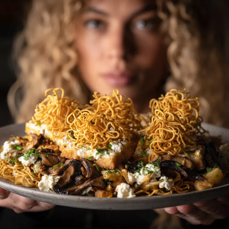 Elevate Your Thanksgiving: The Green Bean Casserole That Packs a Flavor Punch Close-up of a creamy green bean casserole topped with crispy fried onions.