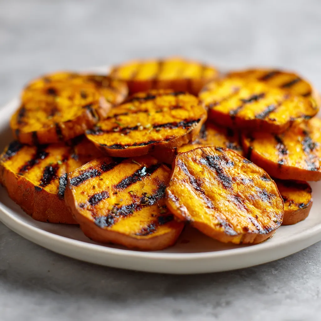 Close-up of glazed hot honey sweet potatoes with fresh parsley garnish.