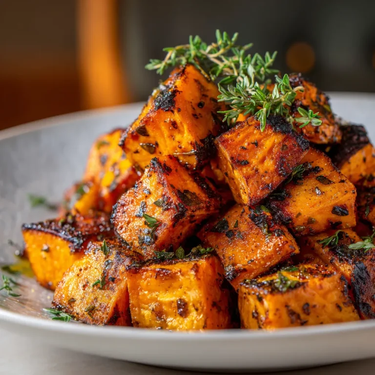 Close-up of roasted sweet potatoes drizzled with honey and sprinkled with cinnamon.
