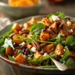 Close-up of a vibrant Sweet Potato Salad featuring colorful ingredients.