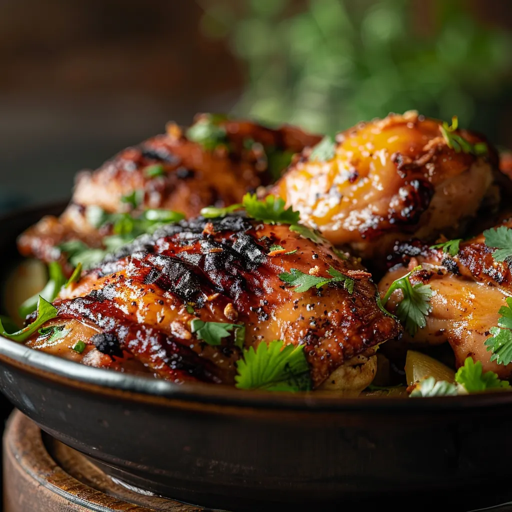 A succulent serving of lemongrass chicken topped with fresh cilantro.