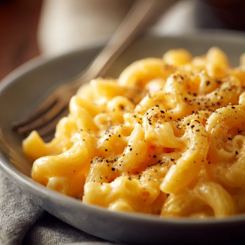 Bowl of Ultimate Creamy Mac and Cheese with a rich, cheesy texture and golden-brown top.