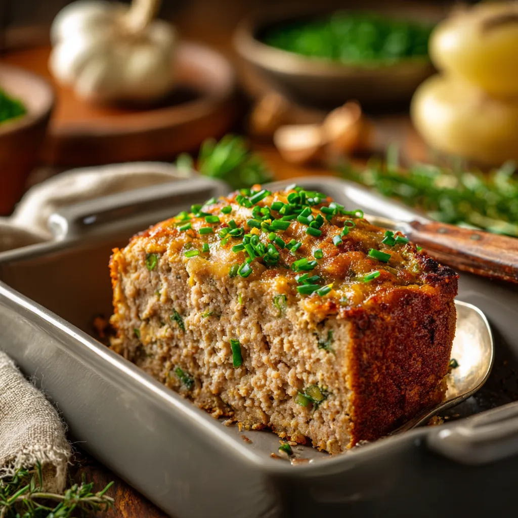 A detailed view of a bowl of slow cooker stuffing, showcasing the texture and ingredients like cranberries and herbs.