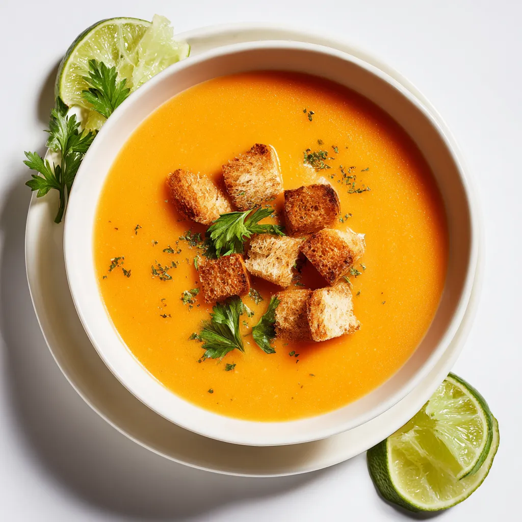 A beautiful bowl of roasted sweet potato soup, showcasing its smooth texture and warm color, illuminated by natural light.