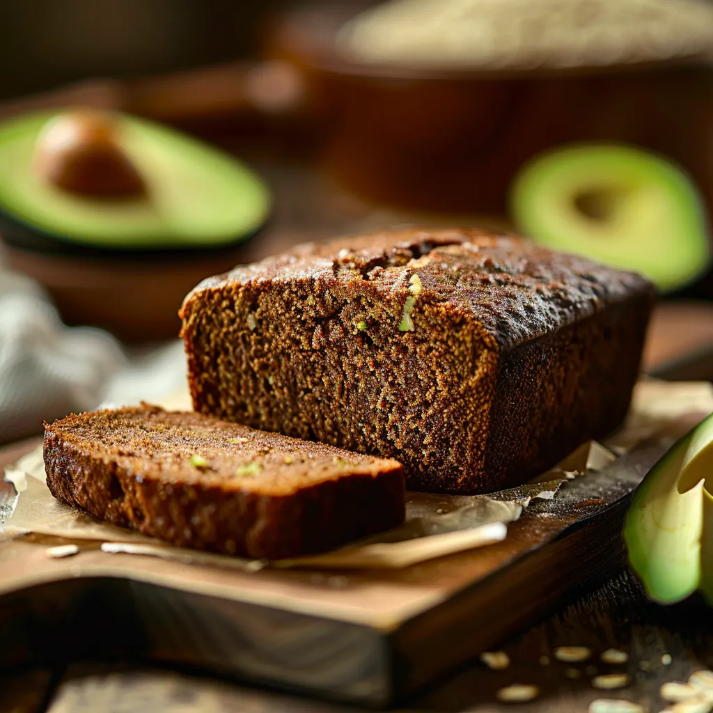 A mouthwatering avocado bread slice with visible chunks of ripe avocado, set in natural light.
