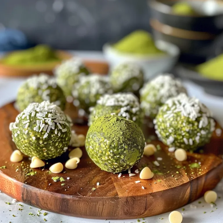 Close-up of Matcha Energy Balls with a textured surface, dusted with coconut flakes.
