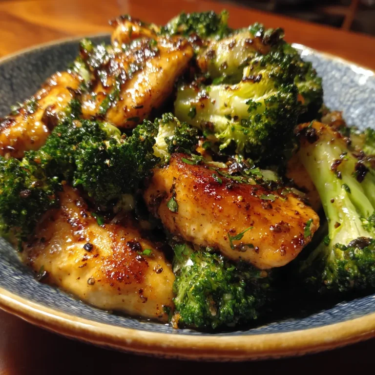 Juicy sautéed chicken with broccoli in a close-up view.