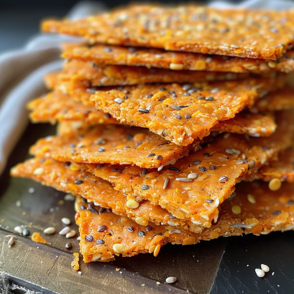 Side view of red lentil crackers with seeds and herbs displayed attractively.