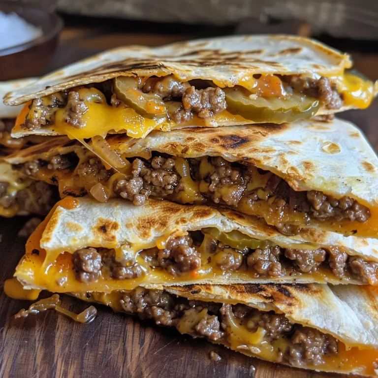 Close-up view of juicy Smashburger Quesadillas with melted cheese and ground beef.
