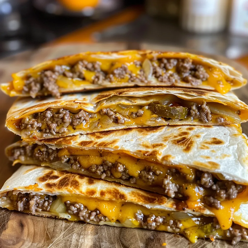 Side profile of Smashburger Quesadillas showcasing golden-brown tortillas and savory filling.
