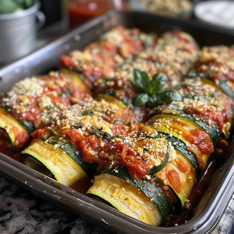 Close-up of Vegan Zucchini Rollatini with fresh ingredients.