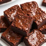 Close-up of flourless Greek yogurt brownies, showcasing a rich, dark texture with a glossy sheen.