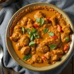 Close-up of Low-Carb Chicken Tikka Masala with fresh cilantro and warm sauce.