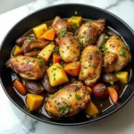 Close-up image of tender chicken breasts and colorful mixed vegetables in an Instant Pot, illuminated by warm natural light.