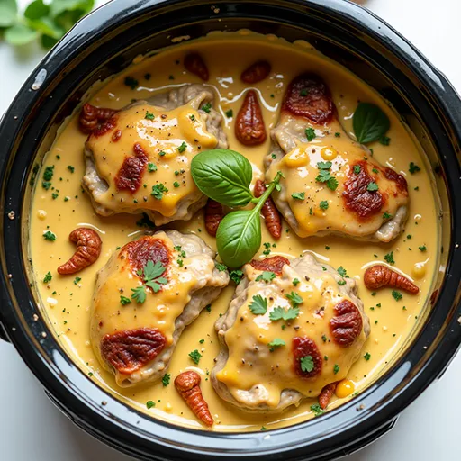 A close-up view of creamy Crockpot Crab Dip in a rustic serving bowl.