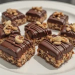 Close-up of chocolate banana oat clusters on a rustic surface, showcasing their texture.