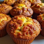 Close-up of warm, golden-brown Air Fryer Banana Bread Muffins with a soft texture.