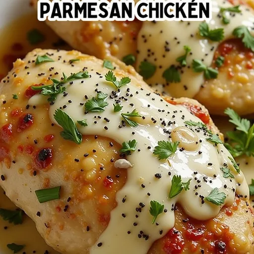 Close-up of creamy garlic parmesan chicken in an Instant Pot, garnished with fresh parsley.