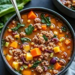 Close-up of a vibrant Weight Loss Soup featuring cabbage, cauliflower, and colorful vegetables in a bowl.