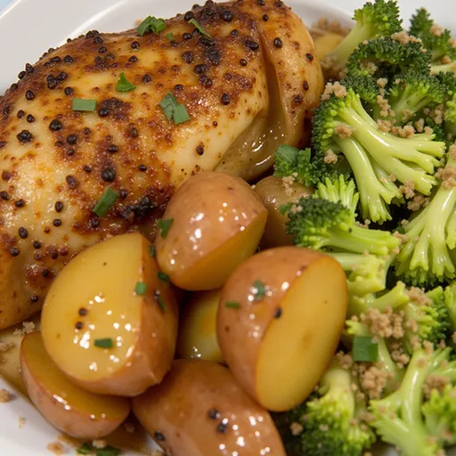 A close-up view of a hearty Crockpot Lemon Chicken & Potatoes dish, showcasing tender chicken and diced potatoes in a savory sauce.