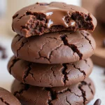 Close-up view of double chocolate cookies made with Greek yogurt, showcasing rich textures and dark chocolate chips.