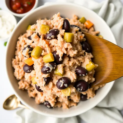 Close-up of creamy Crockpot Fiesta Chicken with colorful toppings.