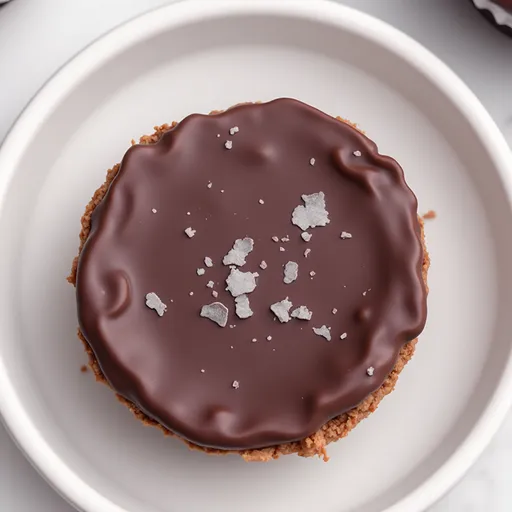 Close-up of no bake peanut butter oat cups with a textured surface and chocolate chips.