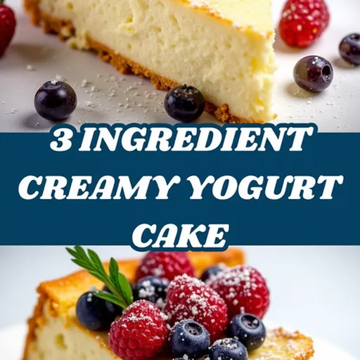 A close-up view of a creamy yogurt cake, showing its smooth texture and soft crumb.