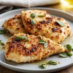 Close-up of melt-in-your-mouth chicken breast with golden-brown crust.