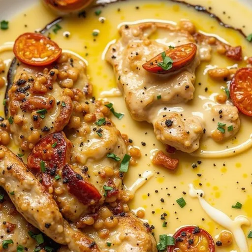 Close-up of a Crock Pot Marry Me Chicken dish featuring chicken breasts topped with sun-dried tomatoes and creamy sauce.
